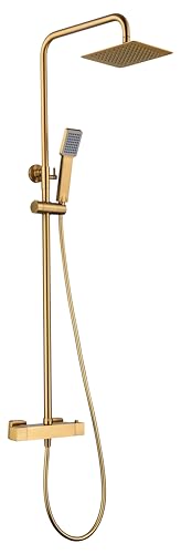 MICE BTAR025/OC Ensemble barre de douche thermostatique robinetterie de salle de bain Colonne de douche pour eau chaude et froide Or brossé