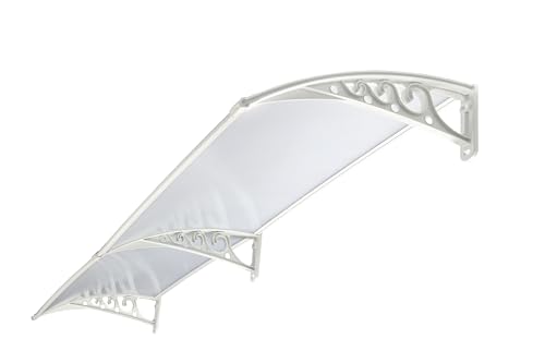 Image of CHENNAI Window Blinds and Shades DIY Polycarbonate Awning (Engineered Plastic Brackets) Window Sunshade Door Weather Shed Rain Canopy Awnings - 8'Widthx3'Depth (White Brackets & White Sheets)