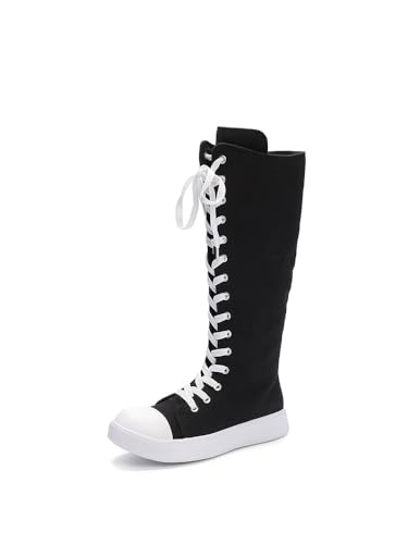 Women’s Canvas Knee High Platform Lace Up Sneakers Boots with Comfort Walking and Zipper Design4