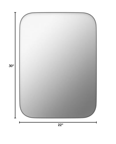 EGHOME 22x30'' Brushed Nickel Rounded Rectangle Bathroom Vanity Wall Mirror Stainless Steel Metal Framed Rectangular Bathroom Mirror, Vertical and Horizontal Hanging