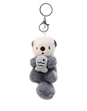 ZOONAI Cute Otter Plush Keychain for Backpack, Small Stuffed Animals Bag Purse Charm Decoration for Women Girls (Silver Clip-Gray)