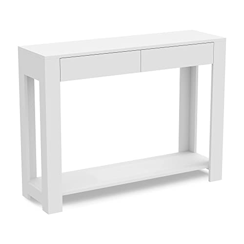 Safdie & Co. - White Console Tables for Entryway, Boho Console Table with Drawer and Shelf, Use As Doorway Table, White Makeup Desk, or Accent Furniture for Decorating Foyer, 12 x 40 x 30 Inches Safdie & Co. - White Console Tables for Entryway, Boho Console Table with Drawer and Shelf, Use As Doorway Table, White Makeup Desk, or Accent Furniture for Decorating Foyer, 12 x 40 x 30 Inches