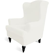 Easy-Going Stretch Wingback Chair Sofa Slipcover 1-Piece Sofa Cover Furniture Protector Couch Soft with Elastic Bottom Spandex Jacquard Small Checks Wing Chair,Cream