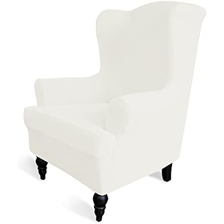 Easy-Going Stretch Wingback Chair Sofa Slipcover 1-Piece Sofa Cover Furniture Protector Couch Soft with Elastic Bottom Spandex Jacquard Small Checks (Wing Chair,Cream)