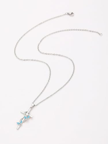 1 PC Sterling Silver Bow Cross Pendant Necklace Adorned with Charming Blue Gemstones for Women3