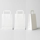 Gorillabox – Multipack 50 Bolsas de Papel Blanca con Asa Plana– 22 x 10 x 29 cm – Bolsa Kraft Resistente para Comercio y Hostelería