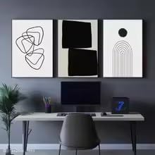 Toile abstraite moderne noire KEMEIQI 50x70cm, triptyque géométrique salon