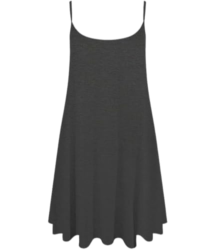Einfarbiges Trägerkleid für Damen, ärmellos, Minikleid, Weste, Top, fließendes Sommerkleid, 36-54, anthrazit, 34-36