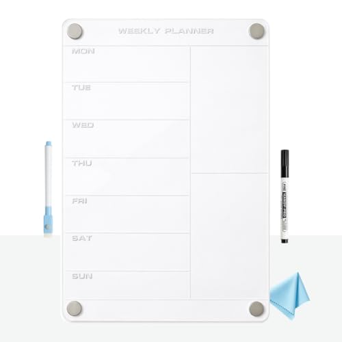 Image of Acrylic Magnetic Weekly Planner - Clear Calendar for Fridge | Magnetic Board for Refrigerator, Weekly Meal Planner Includes 2 Marker Pen | A4 Size (21x30cm)