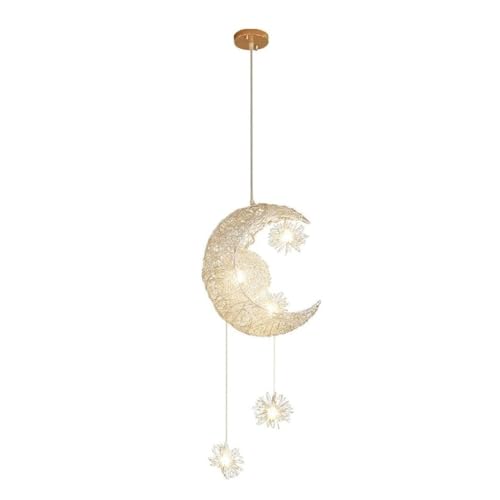 Image of Eberow Moon Star Pendant Light, Whimsical Nursery Ceiling Light, Dreamy Rattan Woven Hanging Lamp, LED Celestial Chandelier for Baby Room, Kids Bedroom, Playroom Decor