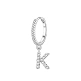 Stfery Pendientes de aro de oro blanco de 9 quilates para mujer, oro real, con letra K, aretes colgantes de moissanita AU375 para ella