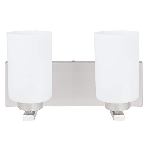 Image of Aspen Creative 62219, Two-Light Metal Bathroom Vanity Wall Light Fixture, 14 inch Wide, Transitional Design in Satin Nickel