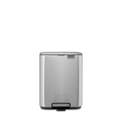 Brabantia Bo Pedal Bin 7L (Matt Steel Fingerprint Proof), Soft Closing Waste Bin with Light Pedal Operation, Easy to Clean Removable Plastic Inner Bucket with Free PerfectFit Rubbish Bags Included