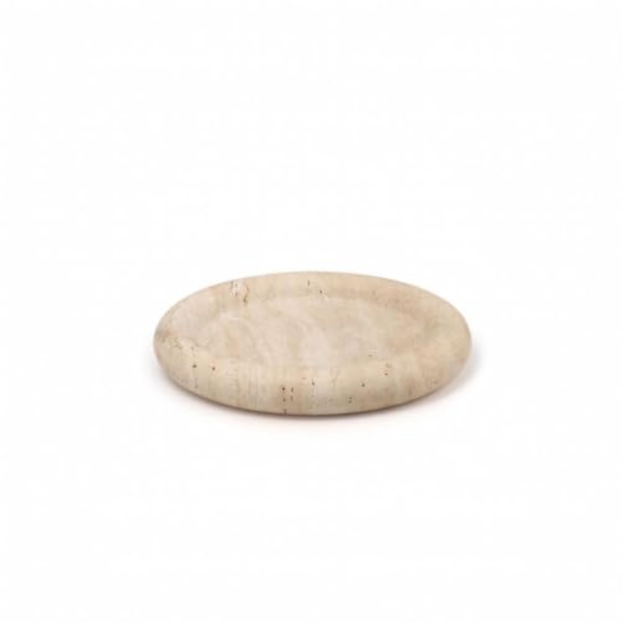 Beige Stone Tray with Raised Rim, Travertine-Style