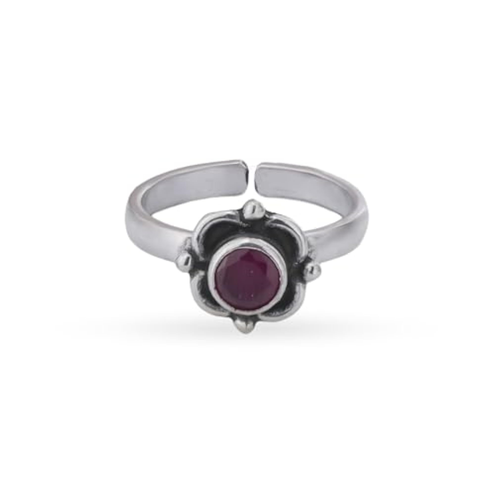 Women's Oxidised Ruby Bloom Antique Toe Ring, Adjustable