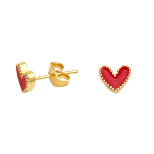 Heart Stud Earrings Cute Gold Plated Nickel Free Love Heart Colorful Enamel Studs Earring for Women Cartilage Piercing Post Hypoallergenic Fashion Jewelry Gifts 7mm*8mm