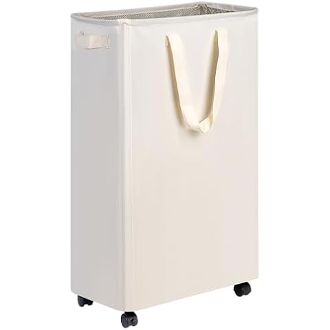 efluky Laundry Basket, Slim Laundry Basket with Wheels, Rolling Laundry Basket for Clothes, Small Laundry Basket for Bedroom, Dorm and Laundry Room, 75L (19.8 Gallons) Beige Cover