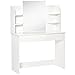 HOMCOM Coiffeuse Design Contemporain Table de Maquillage Multi-Rangement 4 étagères Grand tiroir et Miroir Panneaux Particules Blanc