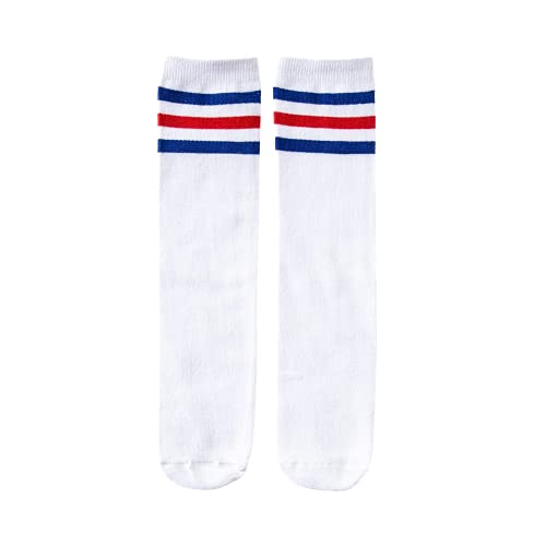 Calcetines Deportivos Niños Calcetines Deportivos Calcetines Blancos Rayas Azul Rojo Algodón 80-122, Blanco, 80-98