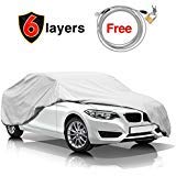 KAKIT 6 Layers Car Cover Snow Cover - Durable Windproof Waterproof for Indoor Outdoor, All Weather Cover for Car Automobiles, Windproof Ribbon & Anti-theft Lock, Fits 199