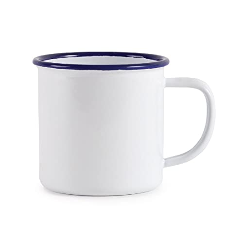 Olympia Enamelled Cups White / Blue 35cl Pack of 6