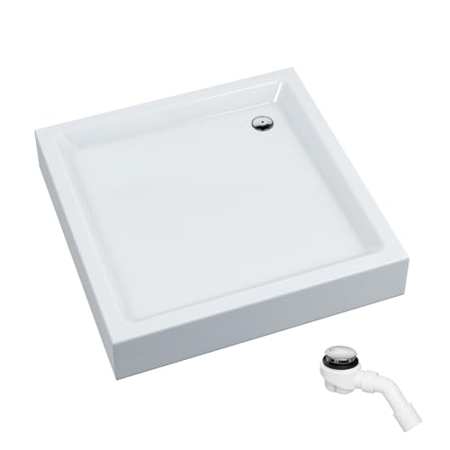 Aquabad Duschwanne NORMA Maße 80x80cm quadratisch für Duschkabine Duschtasse 3x Standfüße Domoplex Ablaufgarnitur Weiß Acryl