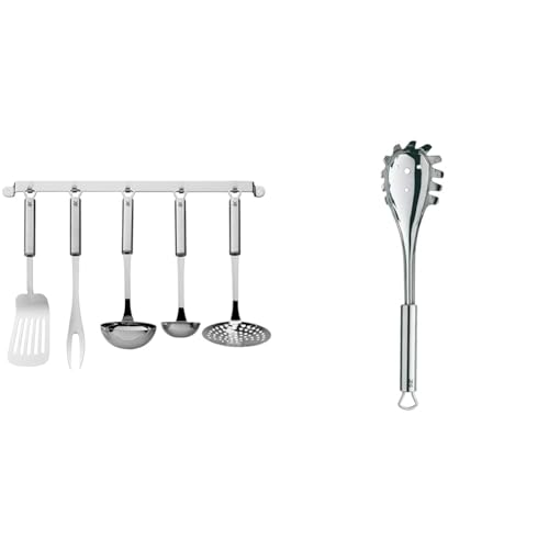 WMF Profi Plus Küchenhelfer Set 6-teilig, Hängeleiste mit 5 Helfer, Schöpflöffel, Schaumlöffel & Profi Plus Spaghettilöffel 32 cm, Cromargan Edelstahl teilmattiert, ideal als Nudelzang WMF Profi Plus Küchenhelfer Set 6-teilig, Hängeleiste mit 5 Helfer, Schöpflöffel, Schaumlöffel & Profi Plus Spaghettilöffel 32 cm, Cromargan Edelstahl teilmattiert, ideal als Nudelzang