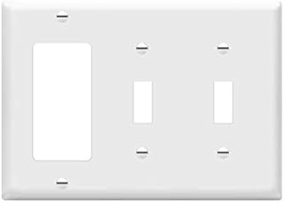 ENERLITES Combination Double Toggle/Single Decorator Rocker Outlet Wall Plate, Standard Size 3-Gang Light Switch Cover(4.5