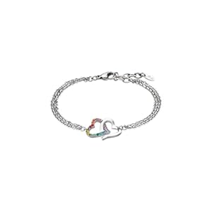 Bracelet Lotus acier 2 coeurs pierres multicolores