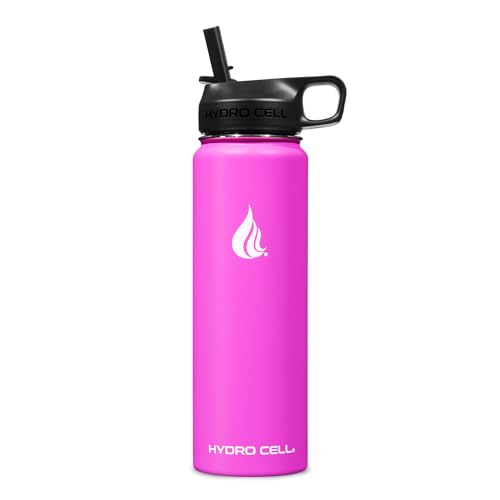 Image of HYDRO CELL Stainless Steel Insulated Water Bottle with Straw - For Cold & Hot Drinks - Metal Vacuum Flask with Screw Cap and Modern Leakproof Sport Thermos for Adults (Fuchsia 24oz)