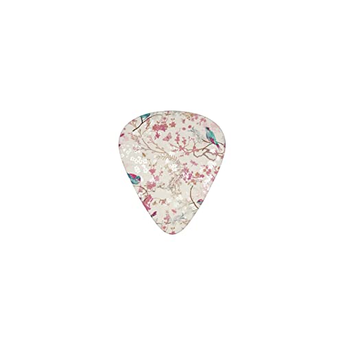 桜と鳥と蝶 ピンク デザインギターピック guitar pick ティアドロップ型 エレキギター/アコースティックギター/クラシックギター/ベース等の練習に最適な12枚セット