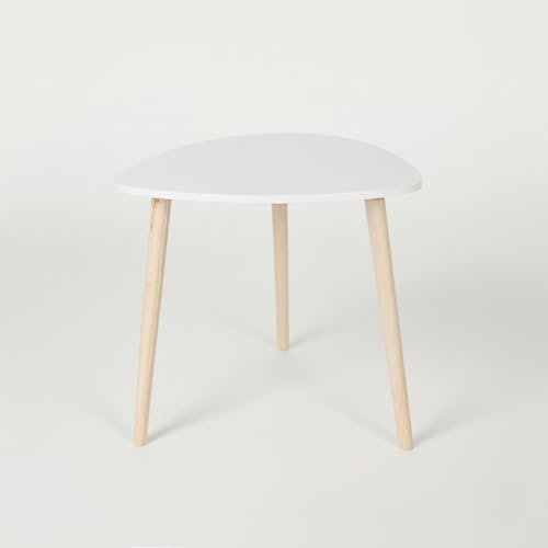 INDE MOBLEKIT | Mesa Auxiliar Madera Blanca 38,5 cm con 3 Patas, Mesita Auxiliar Salón Dormitorio, Mesa de Noche Estilo Nórdico para Sofá, Cama o Rincón, Mesas Auxiliares para Hogar Moderno