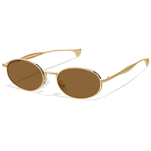 YMRFW Gold Oval Sunglasses for Women Men 2026 Retro Design Metal Style 70s Shades Trendy Sun Glasses UV Protection