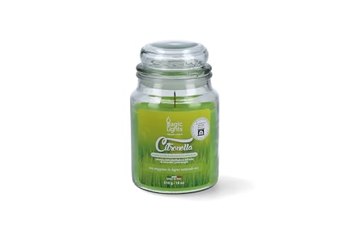 Magic Lights | Candela Profumata in Giara 510g – CITRONELLA – Stoppino in Legno Naturale che scoppietta – Cera Vegetale 75% – Made in Italy