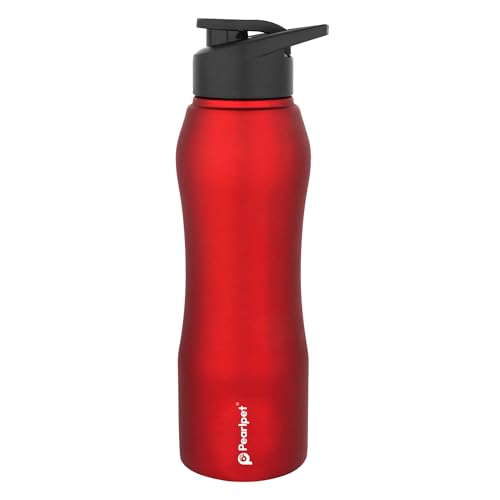 Image of PEARLPET Sportskool Slim Stainless Steel Single Wall Water Bottle 750ml | Leakproof, Durable, Reusable | For Gym, School, Office, Fridge Use | Pack of 1 (Red)