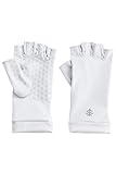 Coolibar UPF 50+ Unisex Fingerless Sun Gloves - Sun Protective (Large- White)