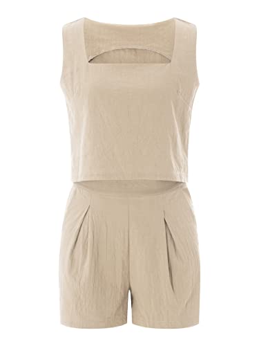 Springcmy Women 2PCS Outfits Shorts Sets Sleeveless Tank Top and Elastic Shorts with Pocksets Summer Beach Lounge Y2K Streetwear