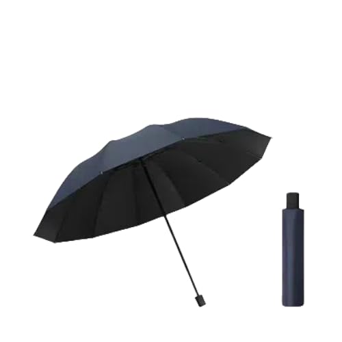 Sonnenschirm mit 12 Knochen, manuell, zusammenklappbar, Vinyl, doppelseitig verwendbar, Sonnenschirm, 10 Knochen dunkelblau, 105-125cm