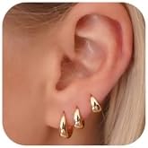 Chunky Small Gold Hoop Earrings Set for Women, Dainty 14K Gold Plated Earrings Stack for Women Trendy, Hypoallergenic Lightweight Thick Huggie Hoops Stackable Earrings for Women Gift