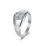 Whoiy Anillos de acero inoxidable para hombre, 11 mm, anillo de boda, cruz, plata/negro/oro, alianzas de boda con grabado, anillo de sellado, bisutería para hombre, talla 52-67, 57 (18.1), Acero