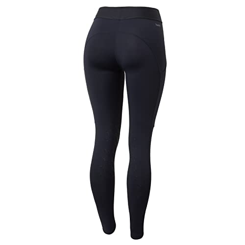 HORZE Nadia Women's High Waist Lightweight Silicone Knee Patch Riding Tights with Phone Pockets - Dark Navy - 28