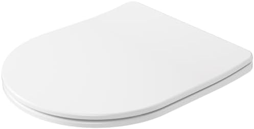 Toilettendeckel mit Absenkautomatik 9 mm Ultra-Slim, D-Form kurz | Urea-Duroplast Klodeckel mit Soft Close & Quick Release, Toilettensitz mit Top-Fix Montage, Stabil & Pflegeleicht