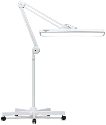 LED Desk Lamp with Clamp and Floor Stand, 2000 Lumens, 24W Dimmable, 5 Color Modes, Swing Arm for Office, Beauty, and Art White