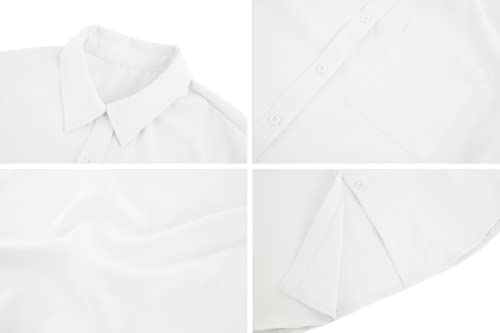 Karlywindow Womens Long Sleeve Shirts Button Down V Neck Casual Summer Beach Tops Blouses White #TOP4