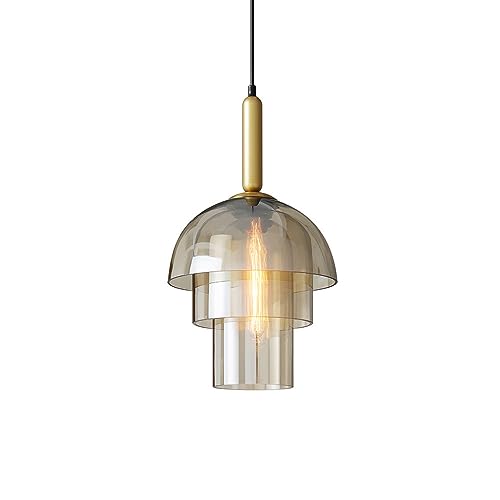 WOLWES Nordic Style Chandeliers, Creative Three -layer Glass Pendant Light Lampshade, Flush MountHanging Light, E27 Light Source Single Head Pendant Lamp, Restaurant Balcony Decoration Lighting Fixtur