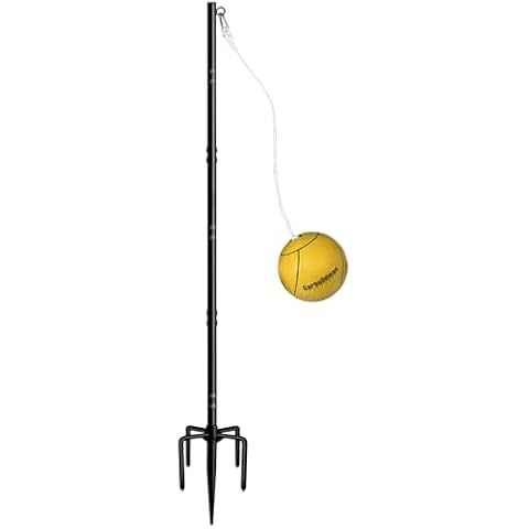 Garbuildman Tetherball Set with Ball & Rope for Outdoor Backyard, Adjustable Tether Ball Pole with Screw Reinforcement 5-Prong Base for Playground, Outside Ball Games Sports for Kids & Adults, 8.75 FT Cover