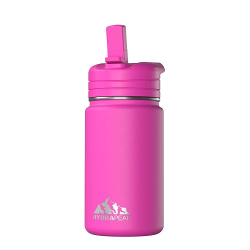 Hydrapeak Mini 14oz Water Bottle with Straw Lid, Insulated Water Bottle, Water Bottle Stainless Steel, Water Bottles (Fuchsia)