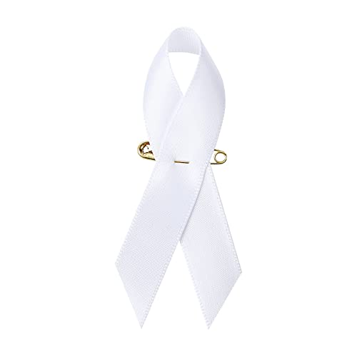 Image of 100pcs White Ribbon Satin Pins Awareness Pins Lung Cancer Awareness for Party Event Supplies Clothing Decoration, 7.5cm