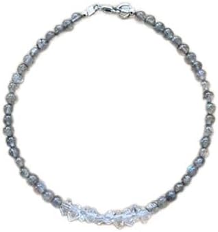 925 Sterling Silver Positive Energy 3mm Stracking Gray Labradorite and Herkimer Diamond Bracelet Round, Smooth 7" for Mens, Womens.