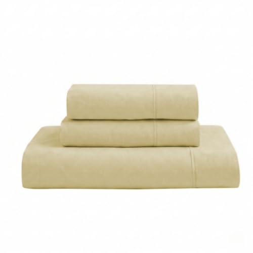 Image of LANE LINEN 100% Organic Cotton Fitted Bedsheet for Double Bed - Vanilla